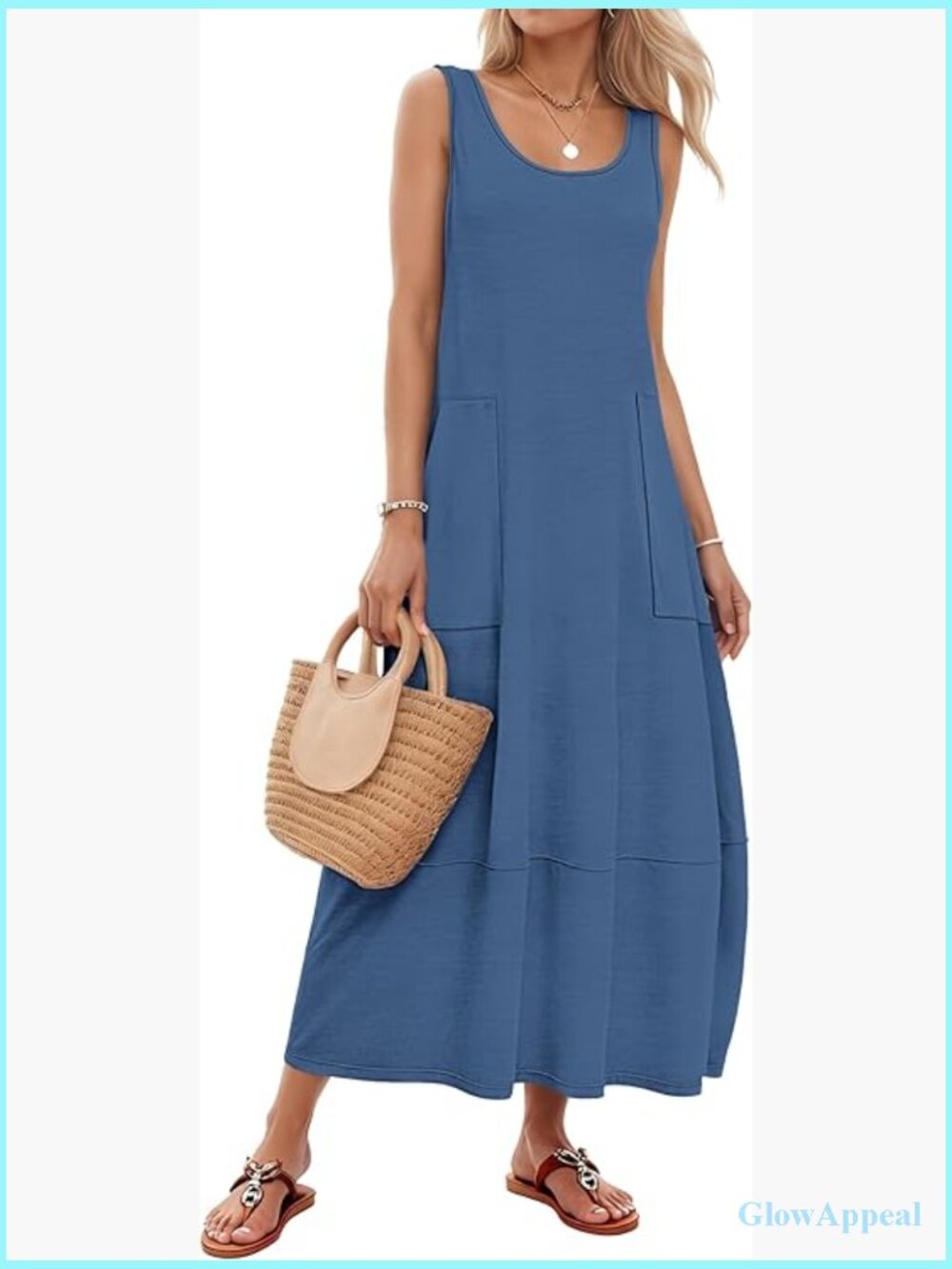 Sleeveless Maxi Sundress with Pockets, Boho Casual Beach Vacation Dress